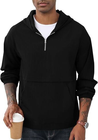 Men's Quarter Zip Sweatshirts Track Jackets Windbreaker Casual Pullover Lightweight Pockets Cycling Golf for Men With Hood in Kuwait