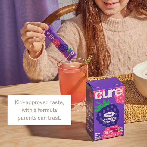 Cure Hydration - Kids Electrolyte Drink Mix | Plant-Based Pediatrician Formulated Rehydration | No Added Sugar, Non-GMO, Gluten-Free, No Artificial Flavors, FSA-HSA | Box of 6 Packets - Pink Lemonade in Saudi Arabia