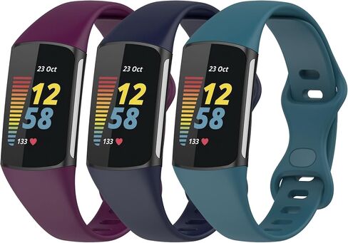 3 Pack Slim fit Bands Compatible with Fitbit Charge 6/Charge 5 Smartwatch Bracelet Soft Silicone Replacement Sport Wristband Straps for Women Men in Saudi Arabia