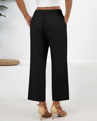 Neer Women's Cotton Linen Palazzo Pants, Casual Wide Leg Lounge Pants Summer High Waisted Flowy Trousers with Pockets in Saudi Arabia