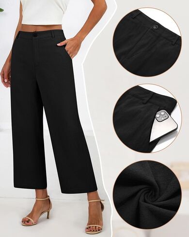 Neer Women's Cotton Linen Palazzo Pants, Casual Wide Leg Lounge Pants Summer High Waisted Flowy Trousers with Pockets in Saudi Arabia