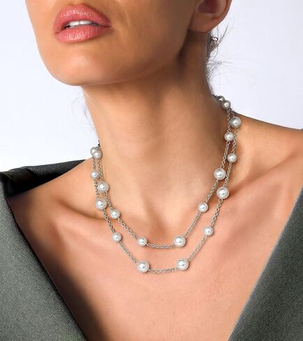 Gold Pearl Necklace for Women, Chunky 18K Gold Plated Layered Pearl Necklaces for Women Trendy Double Layered Pearl Choker Necklace Chain Pearl Necklace for Women Gold Jewelry Birthday Gifts in Saudi Arabia