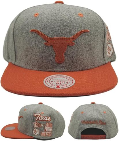 Mitchell & Ness Texas Longhorns New Melton Patch Gray Orange Era Snapback Hat Cap in Saudi Arabia