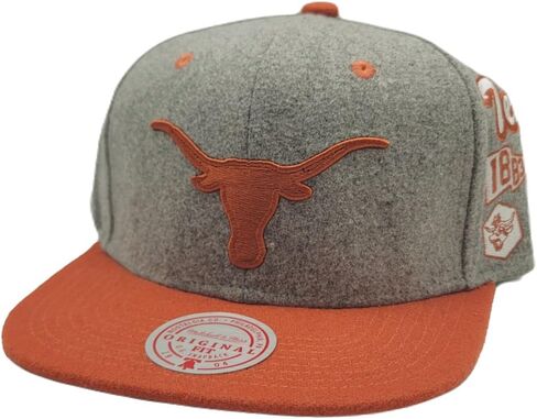 Mitchell & Ness Texas Longhorns New Melton Patch Gray Orange Era Snapback Hat Cap in Saudi Arabia