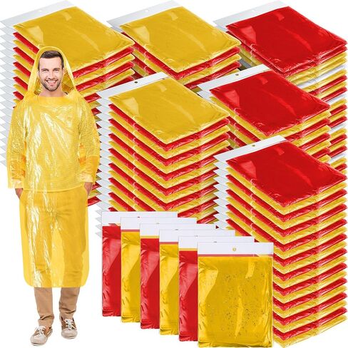 Handepo 150 Pack of Adult Rain Ponchos with Hood, Disposable Rain Ponchos, Plastic Raincoat Poncho for Adult in Kuwait
