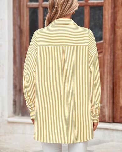 قمصان نسائية BTFBM بأزرار سفلية، قميص مخطط بأكمام طويلة، كاجوال بياقة في العمل المكتبي، بلوزات فضفاضة تناسب الجيب in Kuwait