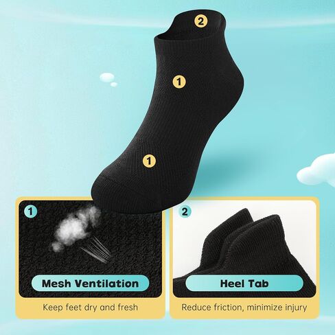 BAMBOO COOL Boy's Ankle Athletic Running Sports Low Cut Socks For Kids, Cushioned Moisture Wicking Breathable, 8 Pack in Saudi Arabia