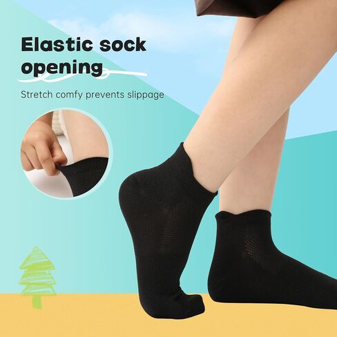 BAMBOO COOL Boy's Ankle Athletic Running Sports Low Cut Socks For Kids, Cushioned Moisture Wicking Breathable, 8 Pack in Saudi Arabia