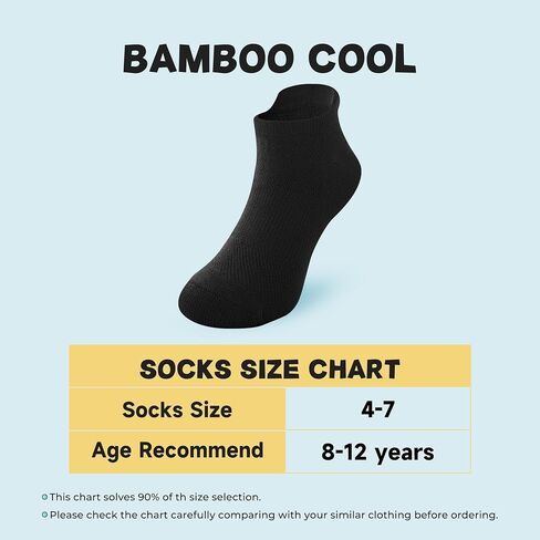 BAMBOO COOL Boy's Ankle Athletic Running Sports Low Cut Socks For Kids, Cushioned Moisture Wicking Breathable, 8 Pack in Saudi Arabia