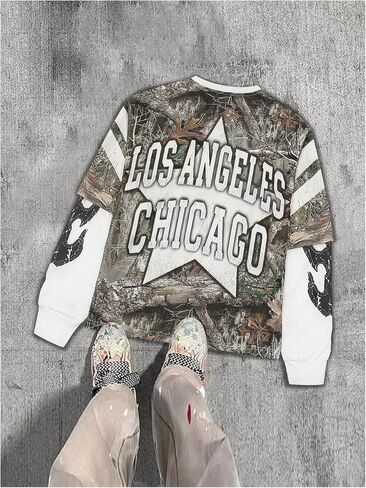 Men's Camo Jerseys Shirt Letter Print 2 in 1 Sweatshirts Graphic Long Sleeve Crewneck Camouflage Hunting Tops in Saudi Arabia