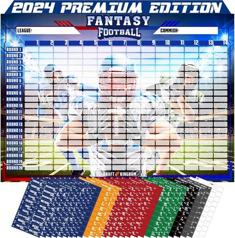Fantasy Football Draft Board 2024-2025 Kit – Extra Large Set with 453 Player Labels – XL Football Draft Board with 14 Teams, 20 Rounds in Saudi Arabia