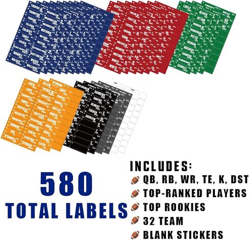 Fantasy Football Draft Board 2024-2025 Kit – Extra Large Set with 453 Player Labels – XL Football Draft Board with 14 Teams, 20 Rounds in Saudi Arabia