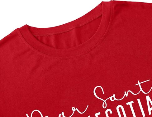 Christmas Shirts for Women Funny Saying Graphic Tees Dear Santa, Let's Negotiate Letter Print Short Sleeve Xmas Holiday Tops in Kuwait