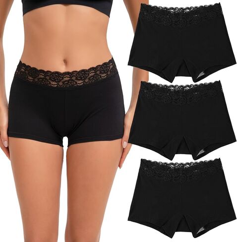 INNERSY Women's Lace Boyshorts Underwear Cotton Soft Panties Boxer Briefs 3 Pack in Kuwait