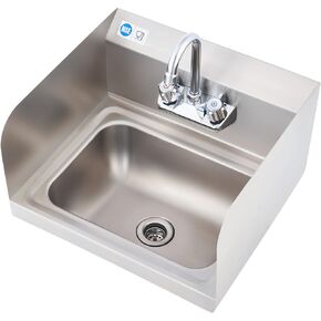 Commercial Stainless Steel Sink for Hand Washing, NSF Commercial Utility Sink with Gooseneck Faucet, Wall Mount Kitchen Sink for Restaurant Bar RV Bathroom Laundry Room (17 x 15 Inches)