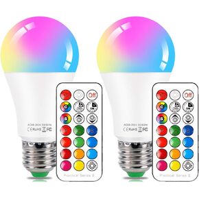 LED Color Changing Light Bulb with Remote Control, 10W E26 RGB+Daylight White 5700K LED Bulbs Dimmable with Memory Function, Ideal Lighting for Home Decoration,Stage,Bar,Party, 2 Pack