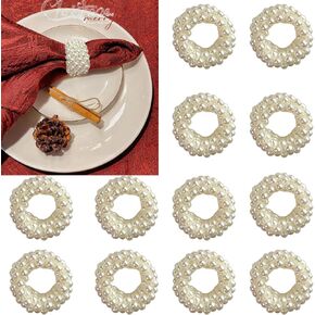 12 Pcs Pearl Napkin Rings, Wedding Pearl Napkin Rings, Imitation Pearl Beaded Napkin Rings Holder, White Napkin Rings, Napkin Holders Pearl Decor for Wedding Banquet Home Party Decoration Dining Table