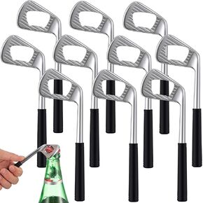 10 Pcs Golf Club Bottle Opener Novelty Groomsmen Gift Golf Bottle Opener Golf Bachelor Party Favors for Golfer Valentine's Day Golf Lover Beer Enthusiast, Made from Zinc Alloy (Silver)
