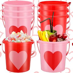 Crowye 6 Pcs 32oz Valentine's Day Cocktail Rum Buckets for Drinks 4.33 x 3.15 x 4.33 Inches Plastic Bucket Drink Buckets for Valentine's Day Party with Handle Drink Bucket for Drinks Beverages Beer