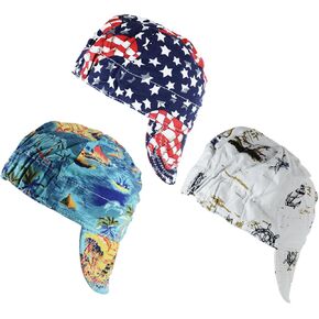 Welding Cap 100% Cotton Welding Caps for Men 3 Pcs Mesh Inside Sweat Absorption Flame Resistant Protective Welders Cap with Elastic Welding Helmet