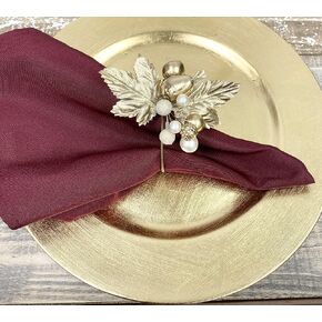 Angel Isabella Christmas Collection Napkin Rings - Cloth Napkin Holder for Table Setting - Boxed Napkin Ring Holders with with Metallic Gold Leaves - Dining Table Accent (4-pc, Gold)