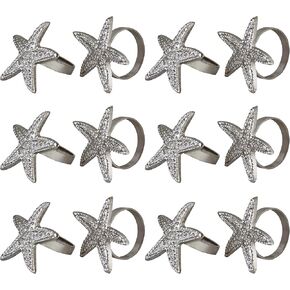 Metal Napkin Rings Set of 12, Silver Napkin Rings Bulk, Modern Napkin Holder Buckles for Dinner Table Decor, Weddings, Christmas, Holiday, Banquets, Party, Easter: Star Silver
