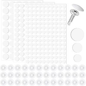 290pcs Self-Adhesive Screw Hole Sticker & 50pcs Plastic Screw Hole Caps, 12mm 15mm 21mm Dustproof Sticky Decals Self Tapping Screw Covers for Various Furniture Cabinet- White