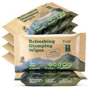 Yugi wet wipes, Face and Body Wipes for Camping, Post Workout and Traveling, Plant-based fibers unscented wipes (6 packs, 150 wipes)
