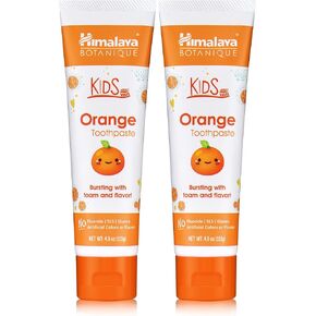 Himalaya Botanique Kids Toothpaste, Herbal, Orange Flavor, Fights Plaque, Fluoride Free, Gentle, No Artificial Flavors or Colors, SLS Free, Gluten Free, Cruelty Free, Vegan, Foaming, 4 Oz, 2 Pack…