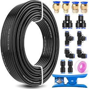 mxuteuk 6mm Air Hose Fittings,6mm Air Line Fittings,6mm x 32.8 Feet(10 Meter) Polyurethane PU Air Hose Pipe Tube Kit and 6mm OD Push to Connect Fittings