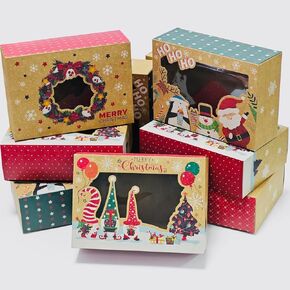 Eeaivnm 18 Packs Candy Cookie Boxes with Window,Kraft Paper Boxes Large Holiday Food Bakery Treat Boxes Treat Boxes Christmas Kraft Paper Boxes for Donuts Cupcake Candy Gift Giving