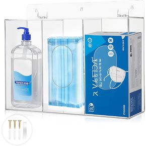 Triple Hygiene Dispenser Station with Lid,Tabletop or Wall Floating Glove Holder,3 Compartments Multifunctional Use