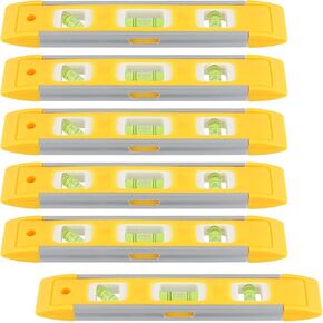 HAKZEON 6 PCS 9 Inch Yellow Magnetic Torpedo Level, Plastic Shell Bubble Level Tool, Spirit Level Measuring Tool with 45/90/180 Degree Bubbles for Measurements