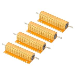 PATIKIL 100W 2K Ohm Aluminum Shell Resistor, 4 Pack Aluminum Housing Resistor Housed Case Wirewound Resistors Screw Tap Power Resistor 5% Tolerance, Golden