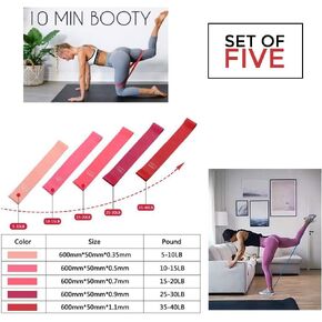 5 Pack Non Slip Resistance Booty Bands with Travel Carry Bag, Barre Exercise FlexBands for Legs and Butt, Home Workout Fitness, Squats, Stretching, Gym, Yoga, Physical Therapy, Pilates for Women