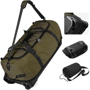 Vomgomfom 32" Soft-Sided Foldable Wheeled Travel Duffel Bag,Expandable 110L to 140L Rolling Cargo Bag with 2 Wheels and Multiple Pockets,Black-red