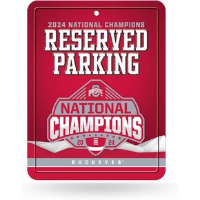 Rico Industries NCAA Ohio State Buckeyes 2025 National College Football Champions 8.5" x 11" Carbon Fiber Metal Parking Sign - Great for Man Cave, Bed Room, Office, Home Décor