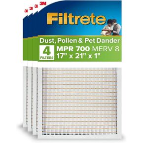 Filtrete 17X21X1 Air Filter, MPR 700, MERV 8, Clean Living Dust, Pollen and Pet Dander Reduction 3-Month Pleated 1-Inch Air Filters, 4 Filters