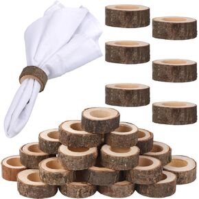 Set of 24 Wooden Bark Napkin Ring Handcrafted Wooden Napkin Holder Christmas Napkin Rings Buckles Party Gift Farmhouse Table Decoration for Dining Thanksgiving Christmas, Every Day