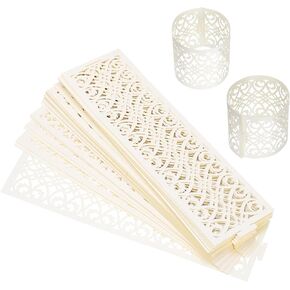 uxcell 150Pcs Napkin Rings Laser Cut Foil Paper, Napkin Holder Hollow Napkin Bands for Weddings Party Serviette Table Decoration Restaurant (Beige, 6.7 x 2)