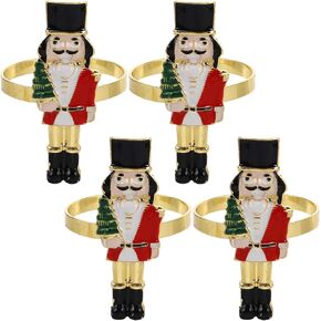 HEMOTON Nutcracker Metal Napkin Rings 4pcs Christmas Nutcracker Solider Napkin Holder for Christmas Dinning Table Setting Wedding Receptions, Christmas, Thanksgiving and Home Kitchen
