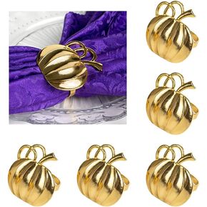 6Pcs Thanksgiving Napkin Rings Gold Napkin Rings Fall Pumpkin Napkin Ring Holder for Thanksgiving, Halloween, Family Gatherings, Dinner Parties, Weddings.