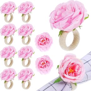 ULTECHNOVO 12pcs Napkin Rings, Flower Napkin Rings Buckles Handmade Imitation Flower Napkin Ring Napkin Rings Holders for Table Decorations, Christmas, Wedding, Dinner,Party, DIY Decoration（Pink）