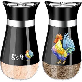 Salt and Pepper Shakers Set, 4 oz Black Kitchen Decor, Stainless Steel & Glass Spice Dispenser Classic, Refillable Design, Farmhouse Salt Pepper Shakers Cute Kitchen Decoration (Black)