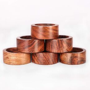 Kiah HAAT's Handmade Acacia Wooden Napkin Rings for Dining, Anniversary, Birthday, Christmas or Everyday Use | Napkin Ring for Home and Kitchen Décor (Round, 6, Count)