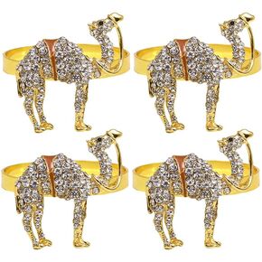 VOSAREA 4pcs Animal Napkin Buckles Camel Napkin Rings Bling Gold Rhinestone Napkin Holders Decorative Serviette Holders for Birthday Wedding Party Dining Table Decor
