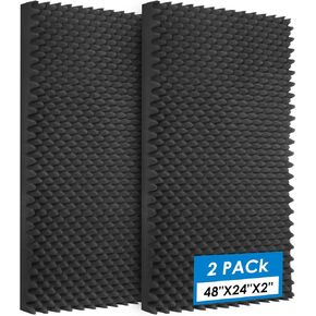 2 Pack Acoustic Panels,48X24X2 Inches Egg Crate Foam soundproof wall panels,sound proof foam panels for walls, noise dampening panels,Sound Panels, Studio Foam for Wall and Ceiling