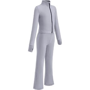 Girls 2-piece Tracksuit Set, Light Gray Jogging Suit with Turtleneck Top and Flared Pants