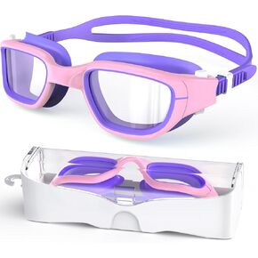 Kids Swim Goggles,Swimming Goggles for Kids 6-14, Anti-Fog UV Protection Pool Goggles for Boys Girls (Pink/Purple+Clear Lens)