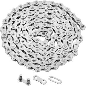 21/24/27 Speed Bike Chain Bicycle Chain Mountain Single Speed Chain,116 Links, Steel Cycling Hollow Out Chains for Road BMX Chain (Silve)